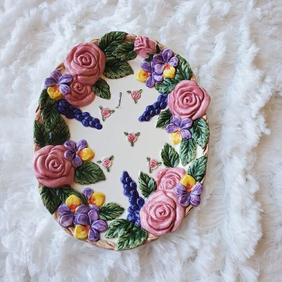 Vtg Fitz & Floyd Oval Floral Decorative Plate Dish Embossed Flowers Leaves 1994 - Picture 1 of 3